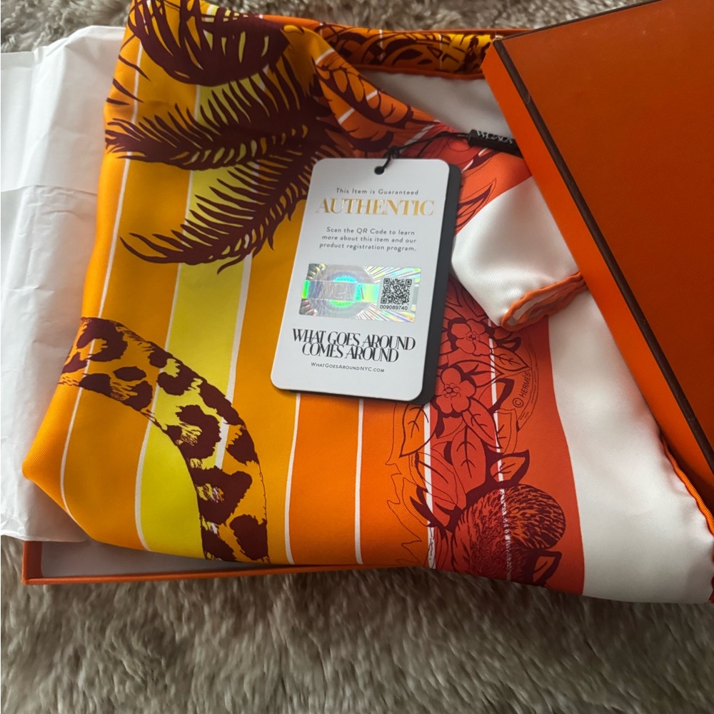 Hermes La Maison Jungle Love Orange and Yellow 100% Silk Scarf